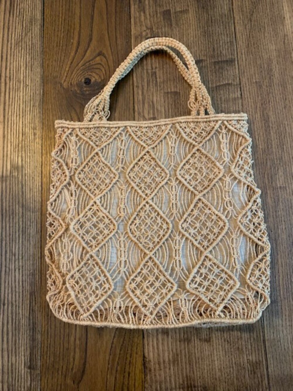 Vintage 80’s Macrame Raffia lined boho tote Handbag